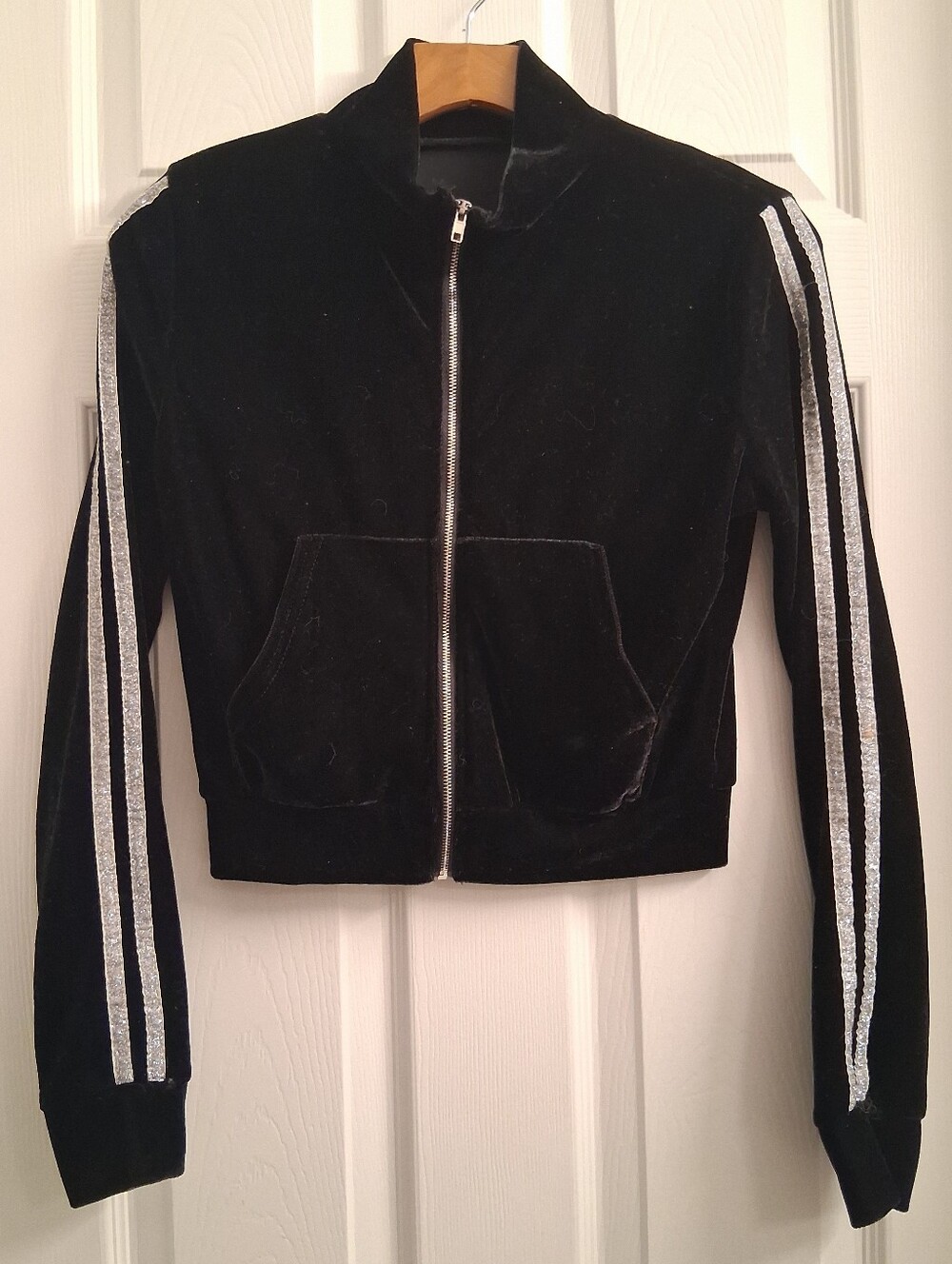 Black And Silver Velvet Zip Up Small Juniors